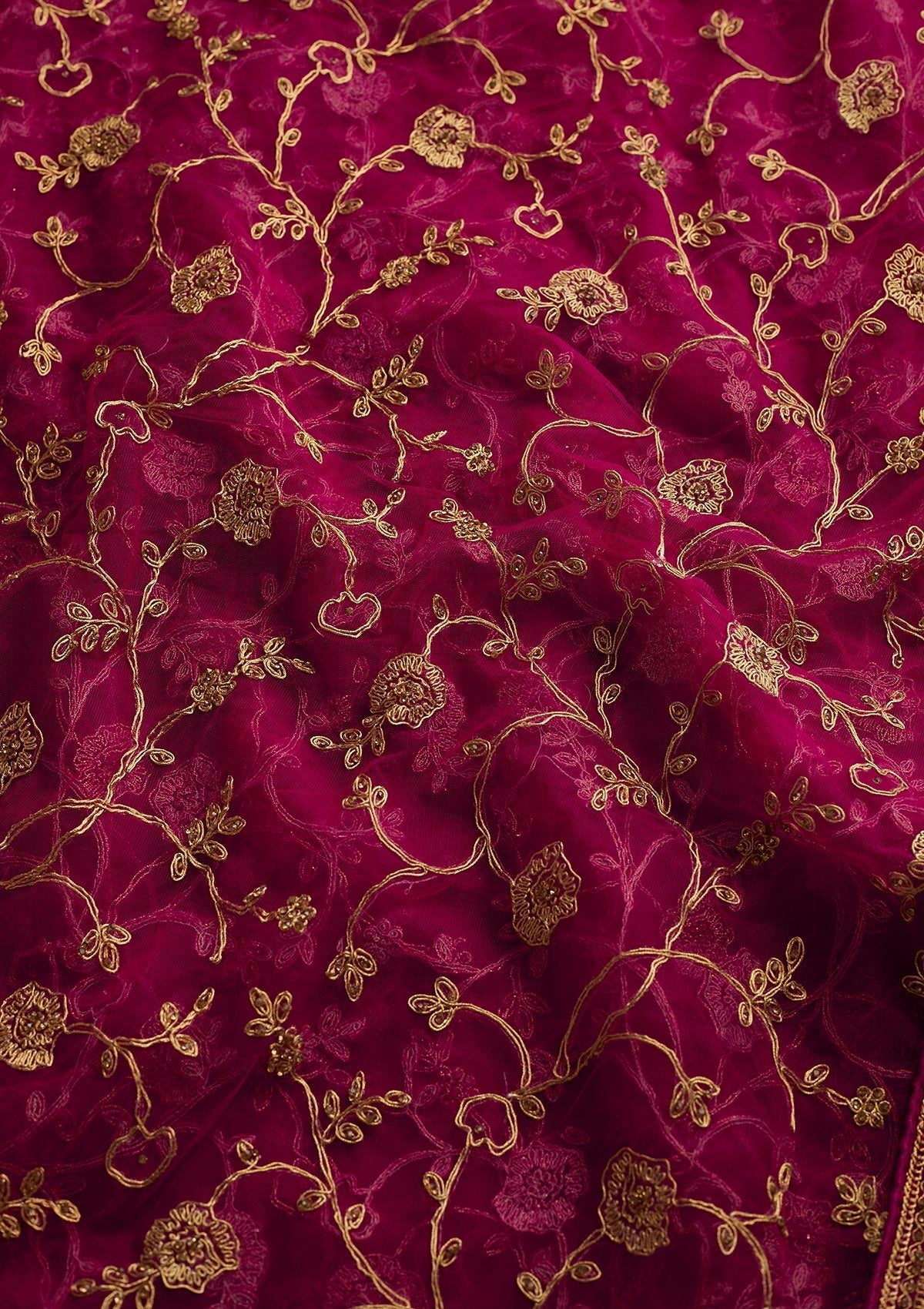Rani Pink Stonework Net Designer Dupatta - Koskii