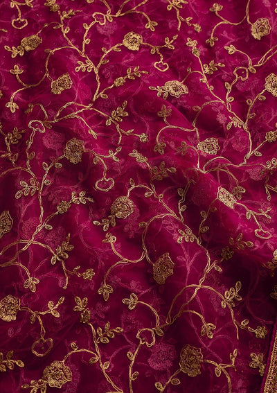 Rani Pink Stonework Net Designer Dupatta - Koskii