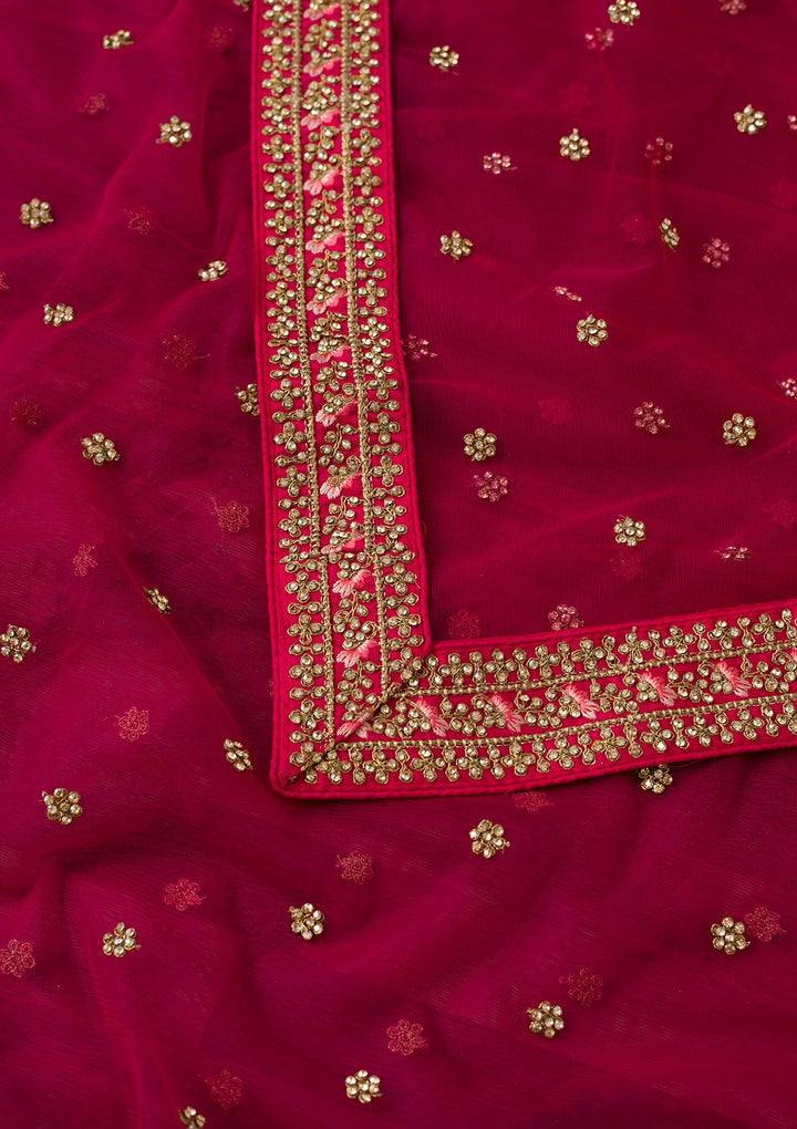 Rani Pink Stonework Net Dupatta-Koskii