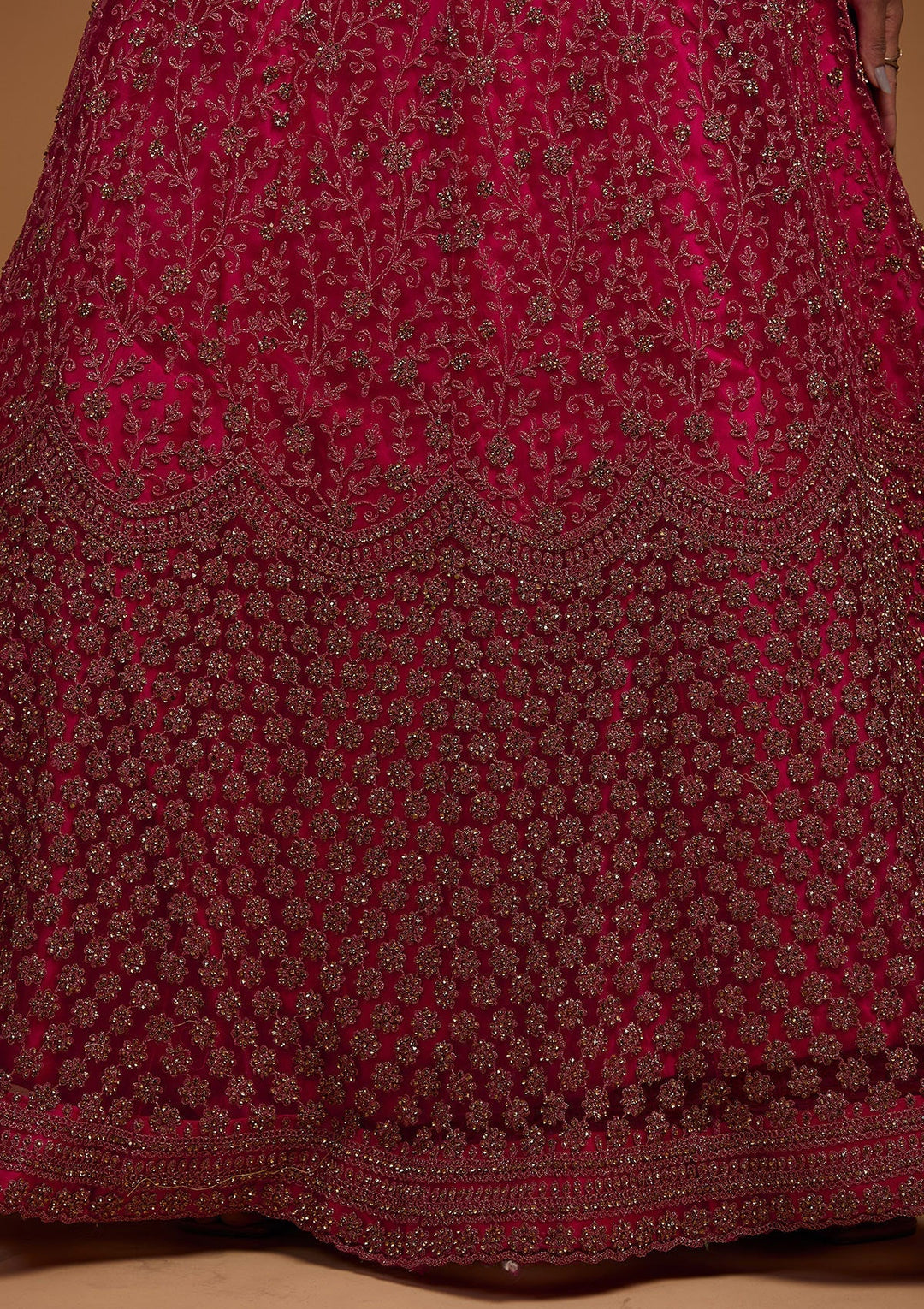 Rani Pink Stonework Net Designer Lehenga-Koskii