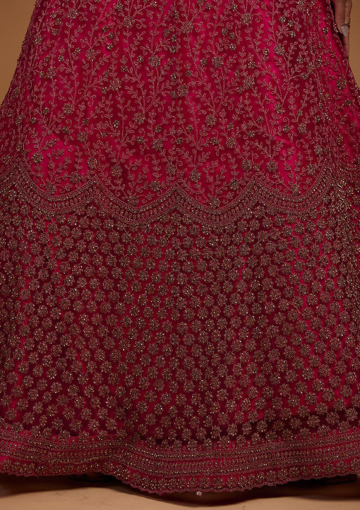 Rani Pink Stonework Net Designer Lehenga-Koskii