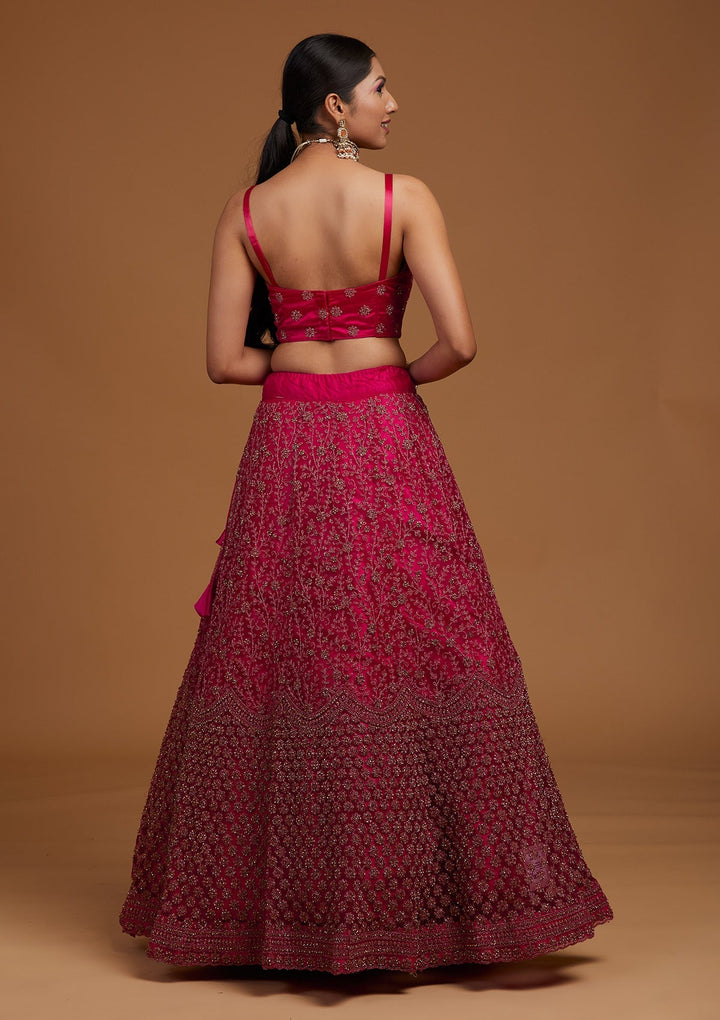 Rani Pink Stonework Net Designer Lehenga-Koskii