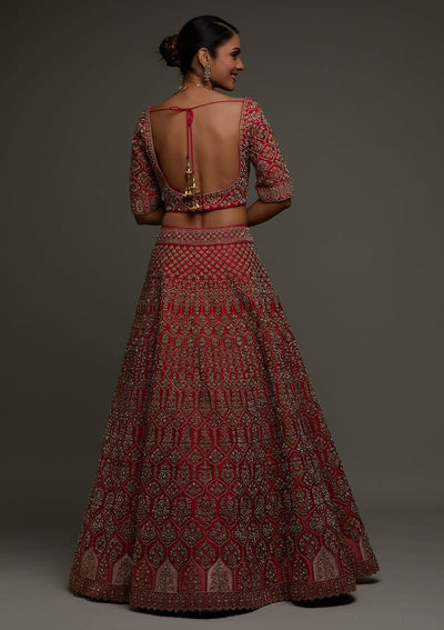 Rani Pink Stonework Raw Silk Designer Readymade Lehenga - Koskii