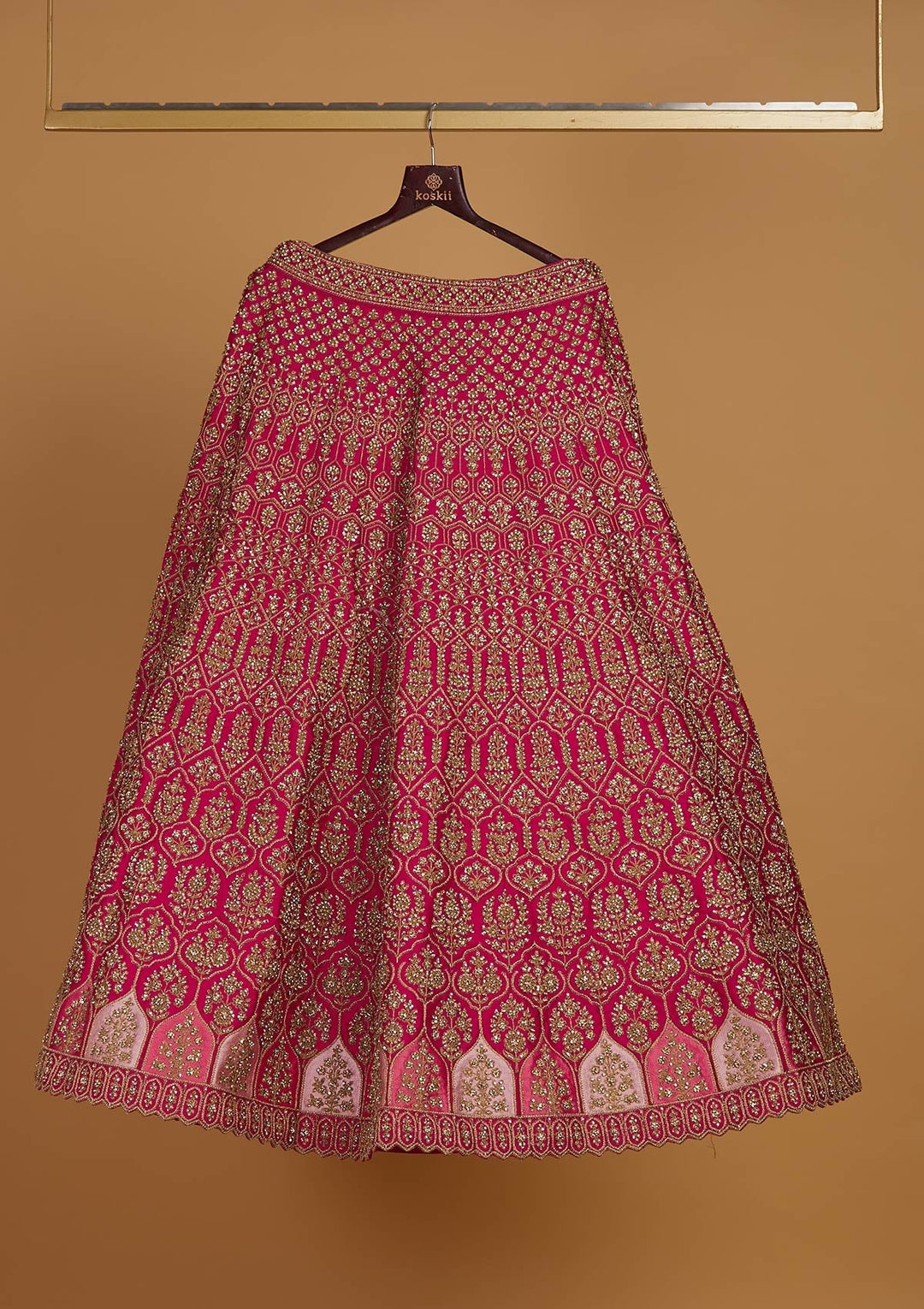 Rani Pink Stonework Raw Silk Designer Readymade Lehenga - Koskii