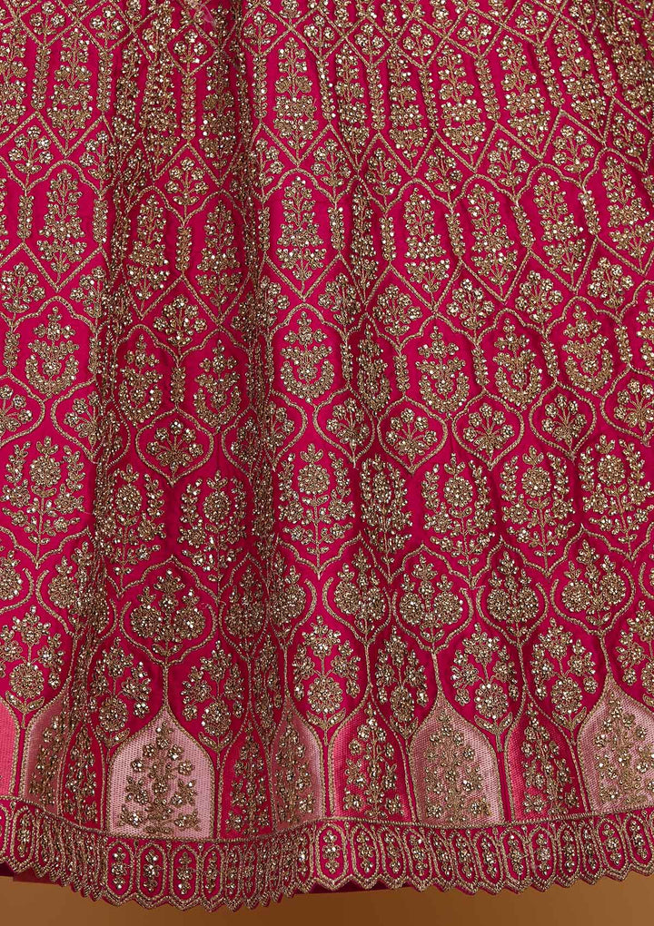Rani Pink Stonework Raw Silk Designer Readymade Lehenga - Koskii