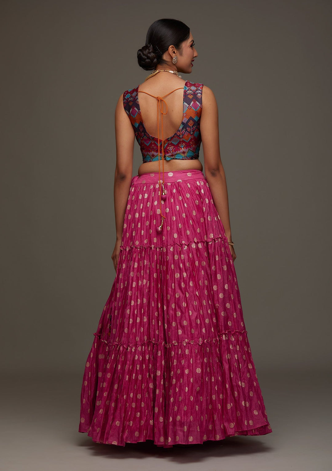 Rani Pink Stonework Raw Silk Designer Lehenga - Koskii