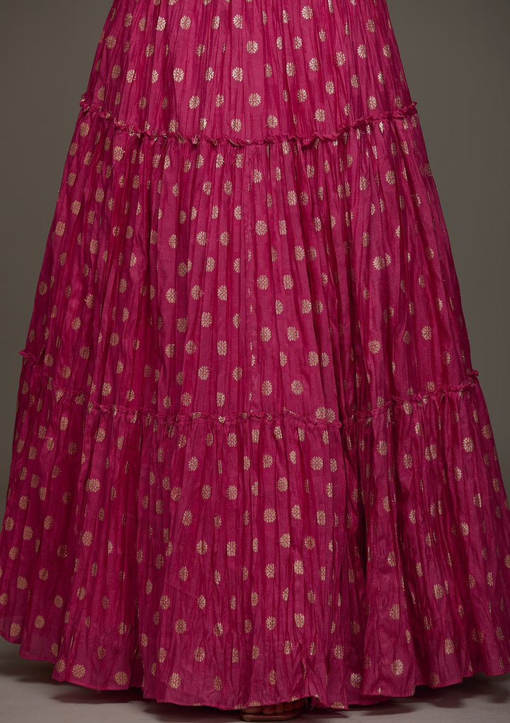 Rani Pink Stonework Raw Silk Designer Lehenga - Koskii