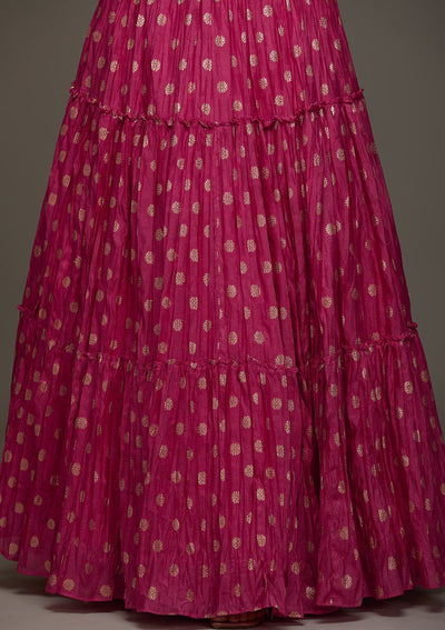 Rani Pink Stonework Raw Silk Designer Lehenga - Koskii