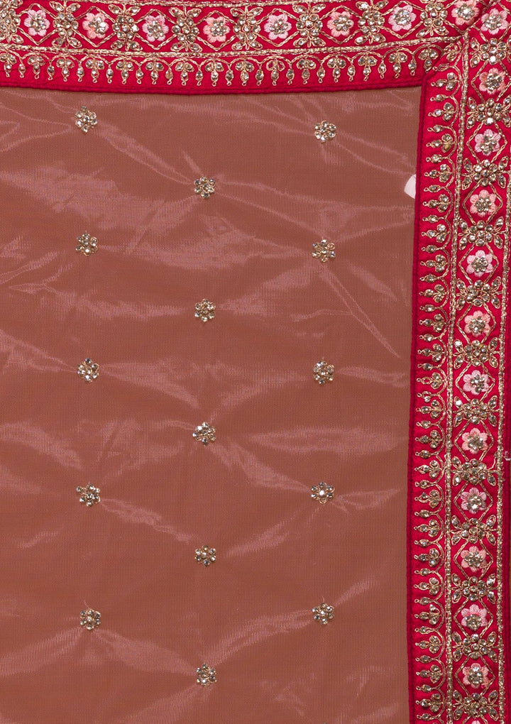 Rani Pink Stonework Raw Silk Designer Lehenga-Koskii