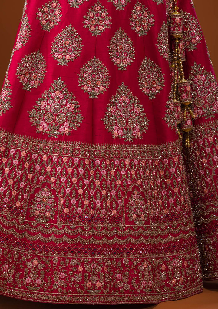 Rani Pink Stonework Raw Silk Designer Lehenga-Koskii