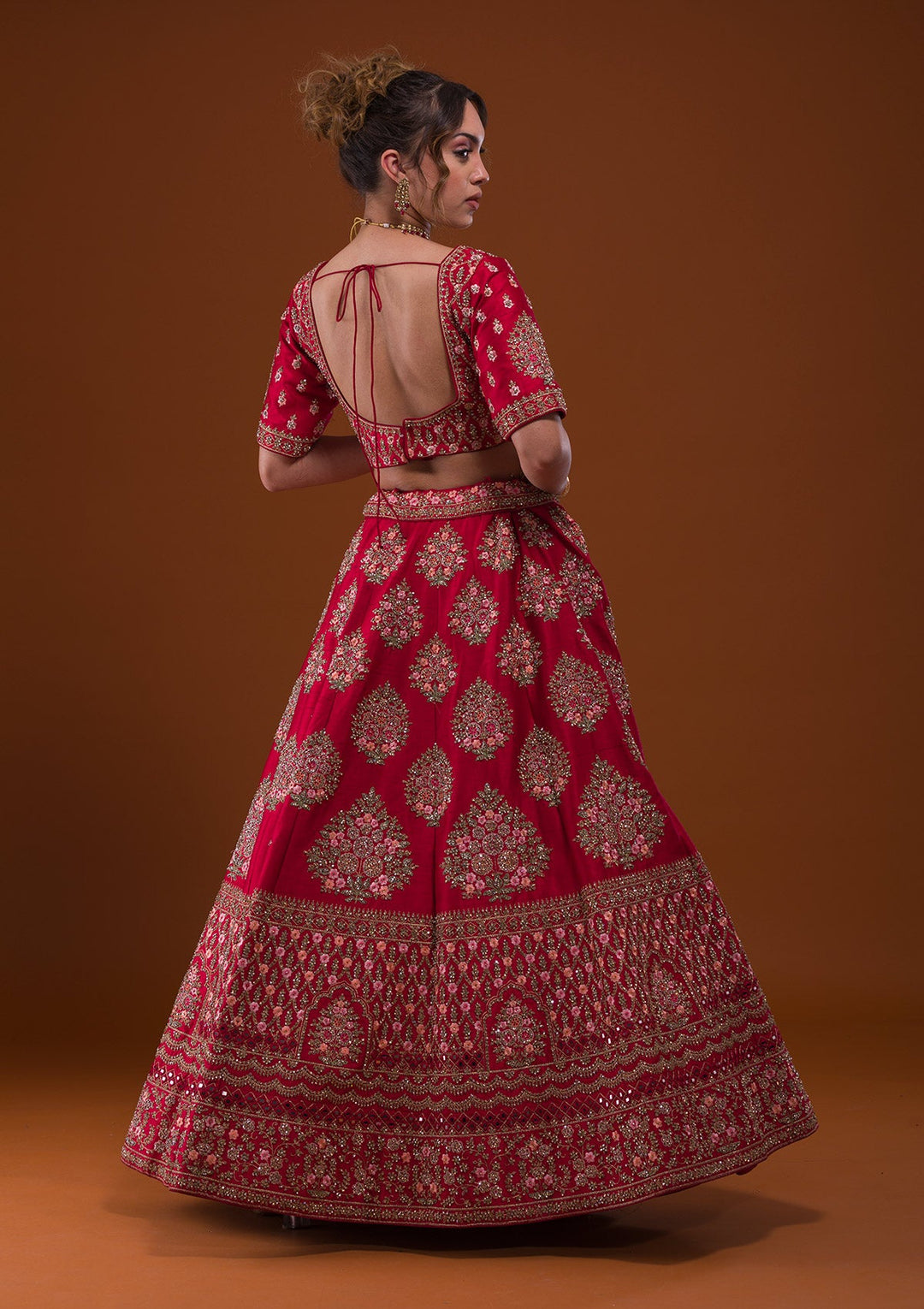 Rani Pink Stonework Raw Silk Designer Lehenga-Koskii