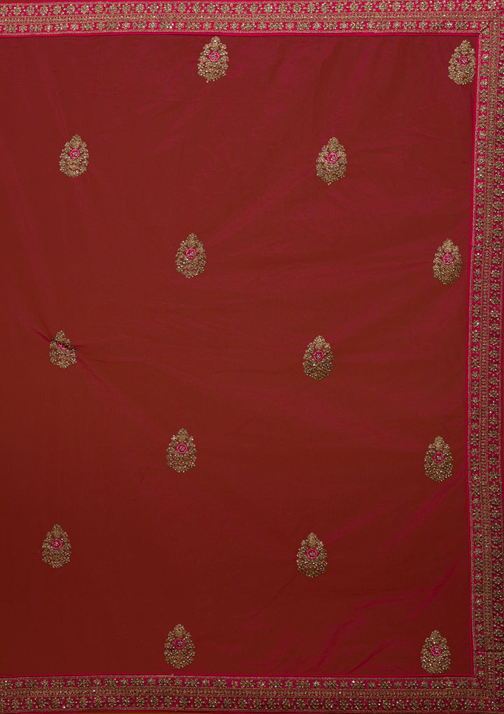 Rani Pink Stonework Raw Silk Designer Lehenga-Koskii