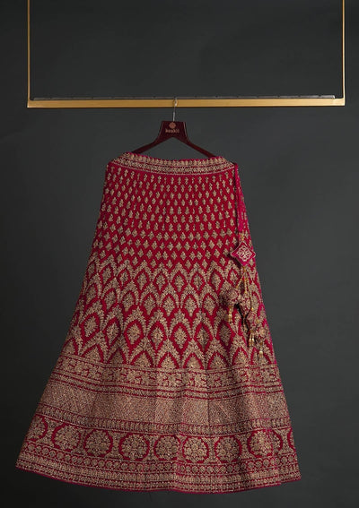 Rani Pink Stonework Raw Silk Designer Semi-Stitched Lehenga - koskii
