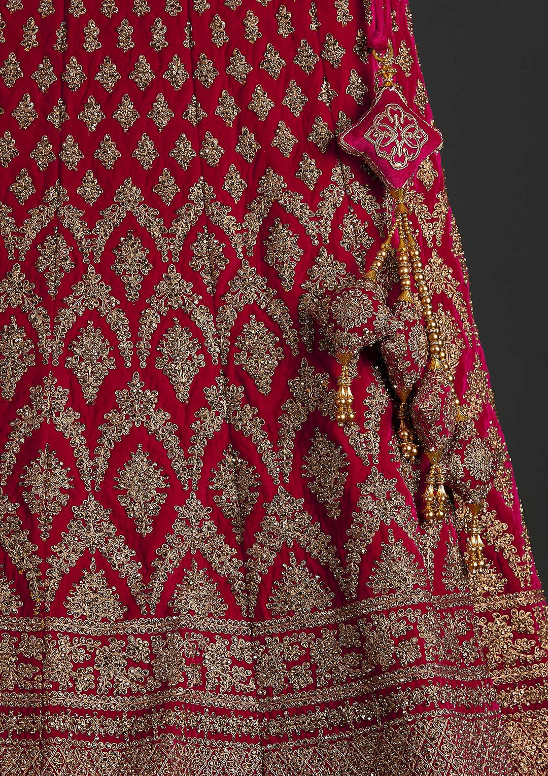 Rani Pink Stonework Raw Silk Designer Semi-Stitched Lehenga - koskii