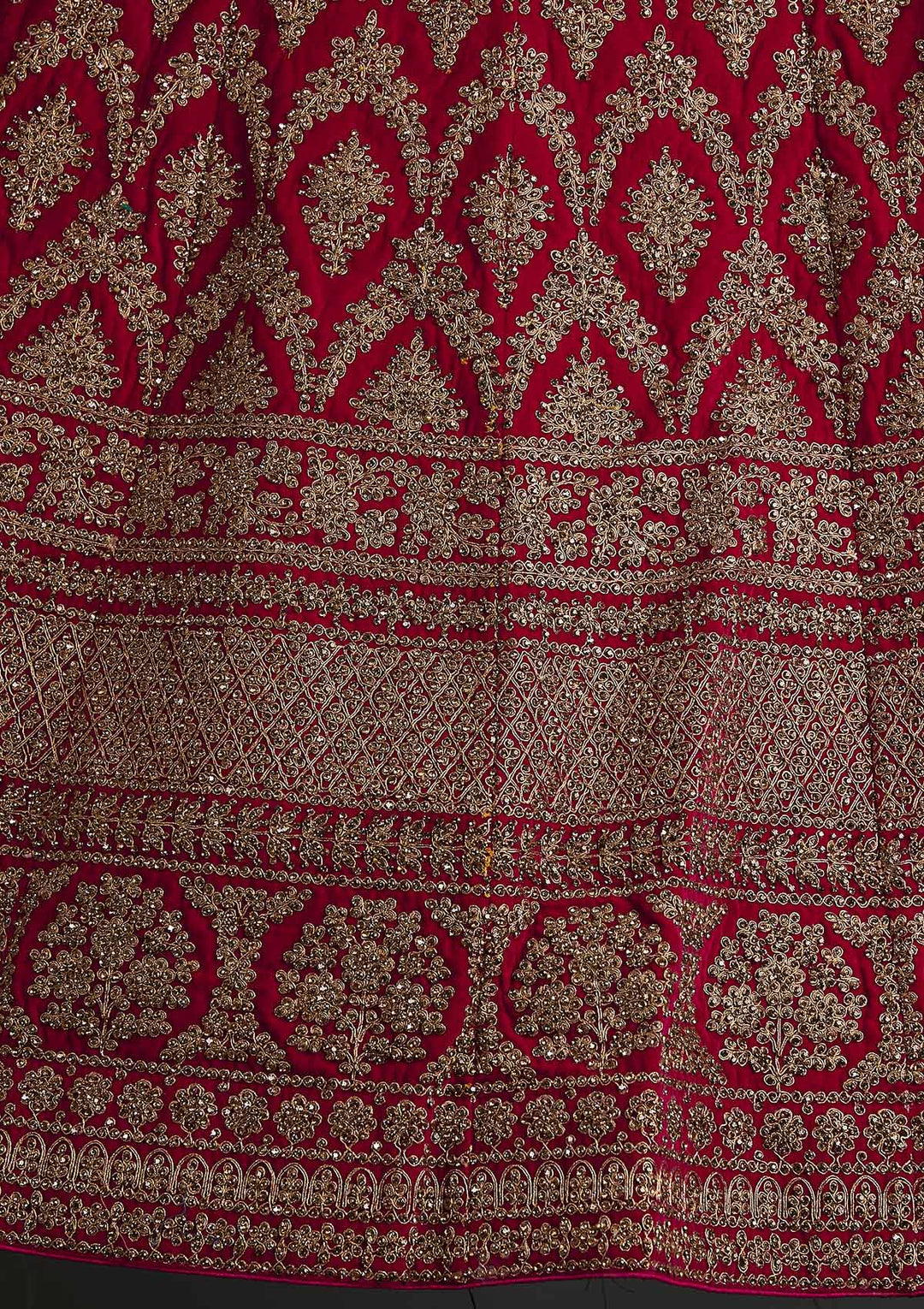 Rani Pink Stonework Raw Silk Designer Semi-Stitched Lehenga - koskii