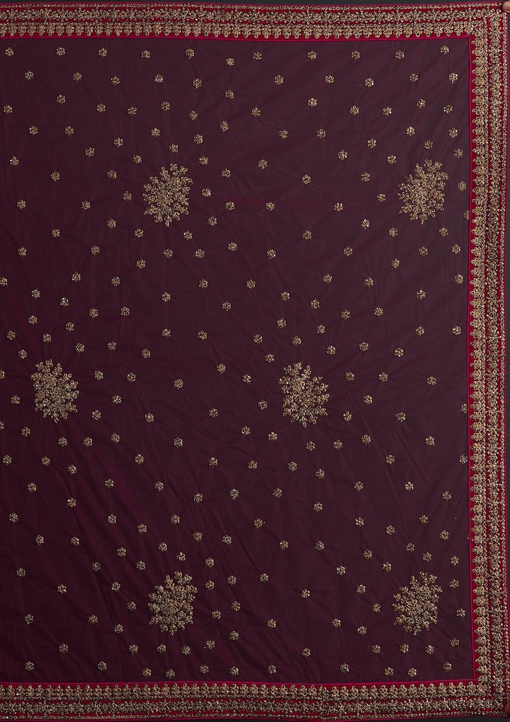 Rani Pink Stonework Raw Silk Designer Semi-Stitched Lehenga - koskii