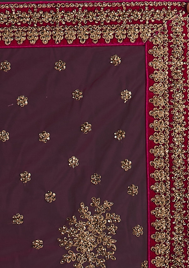Rani Pink Stonework Raw Silk Designer Semi-Stitched Lehenga - koskii