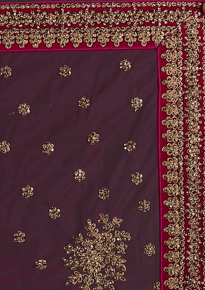 Rani Pink Stonework Raw Silk Designer Semi-Stitched Lehenga - koskii