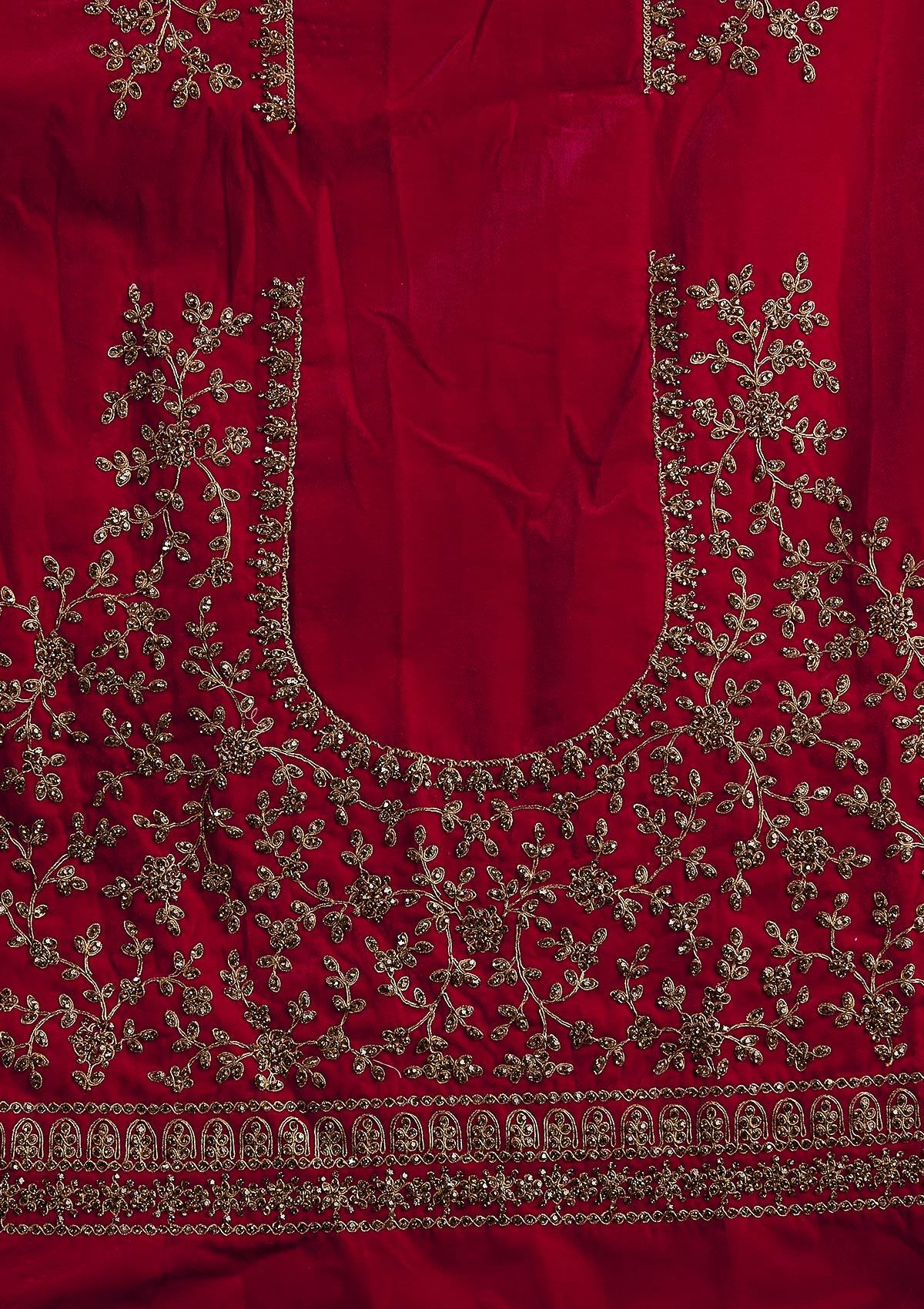 Rani Pink Stonework Raw Silk Designer Semi-Stitched Lehenga - koskii