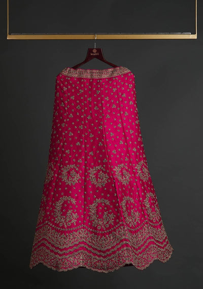 Rani Pink Stonework Raw Silk Designer Semi-Stitched Lehenga - koskii
