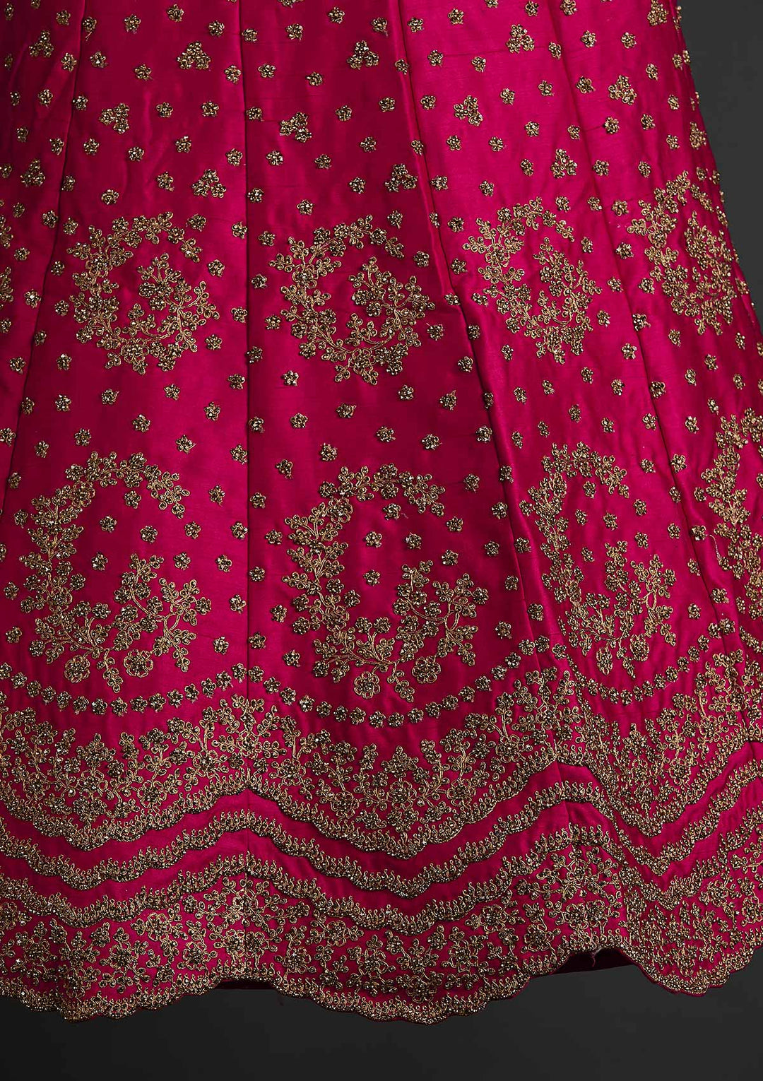 Rani Pink Stonework Raw Silk Designer Semi-Stitched Lehenga - koskii