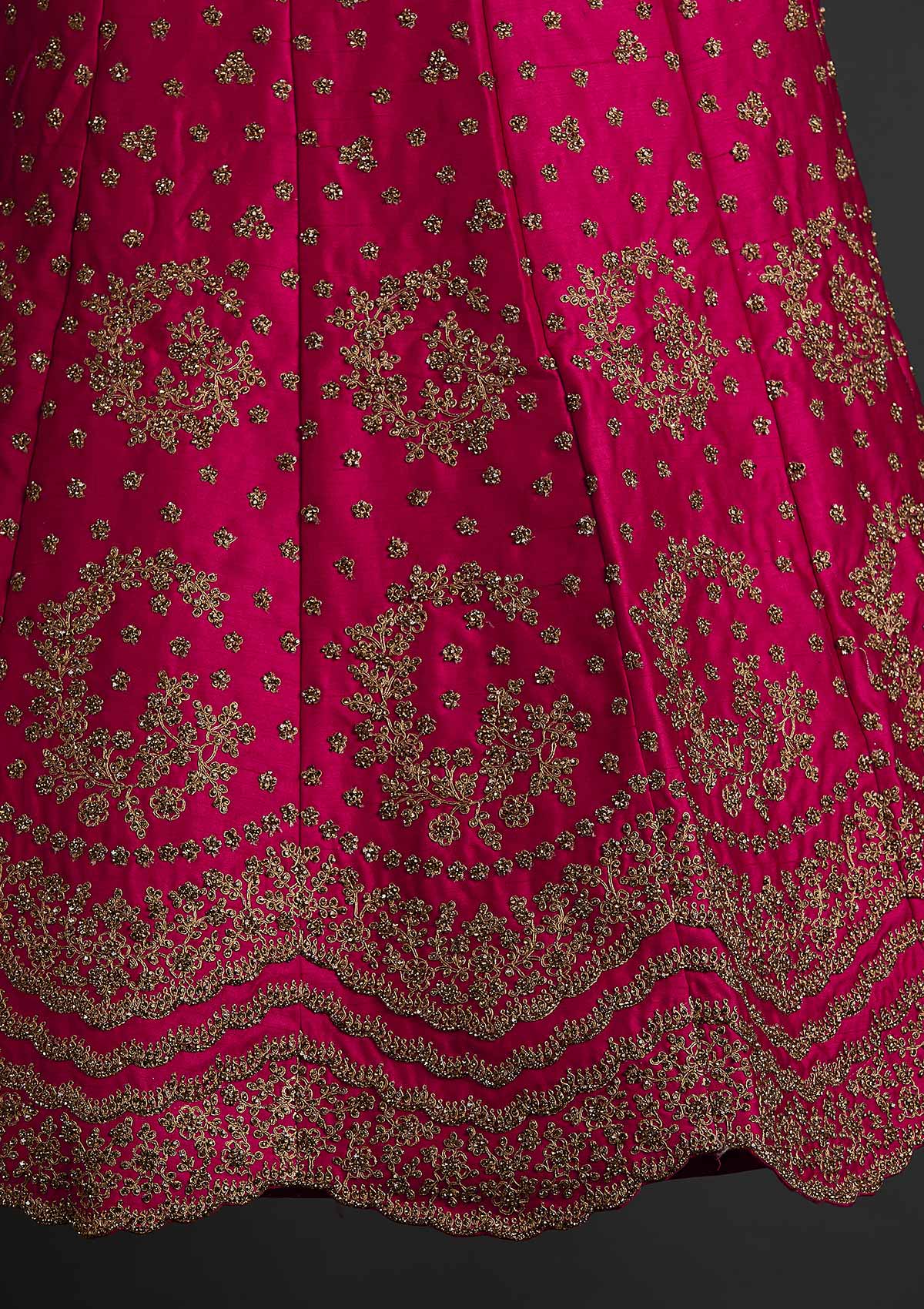 Rani Pink Stonework Raw Silk Designer Semi-Stitched Lehenga - koskii