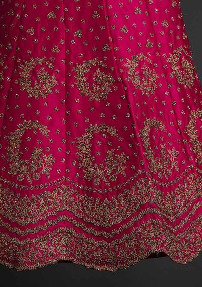 Rani Pink Stonework Raw Silk Designer Semi-Stitched Lehenga - koskii