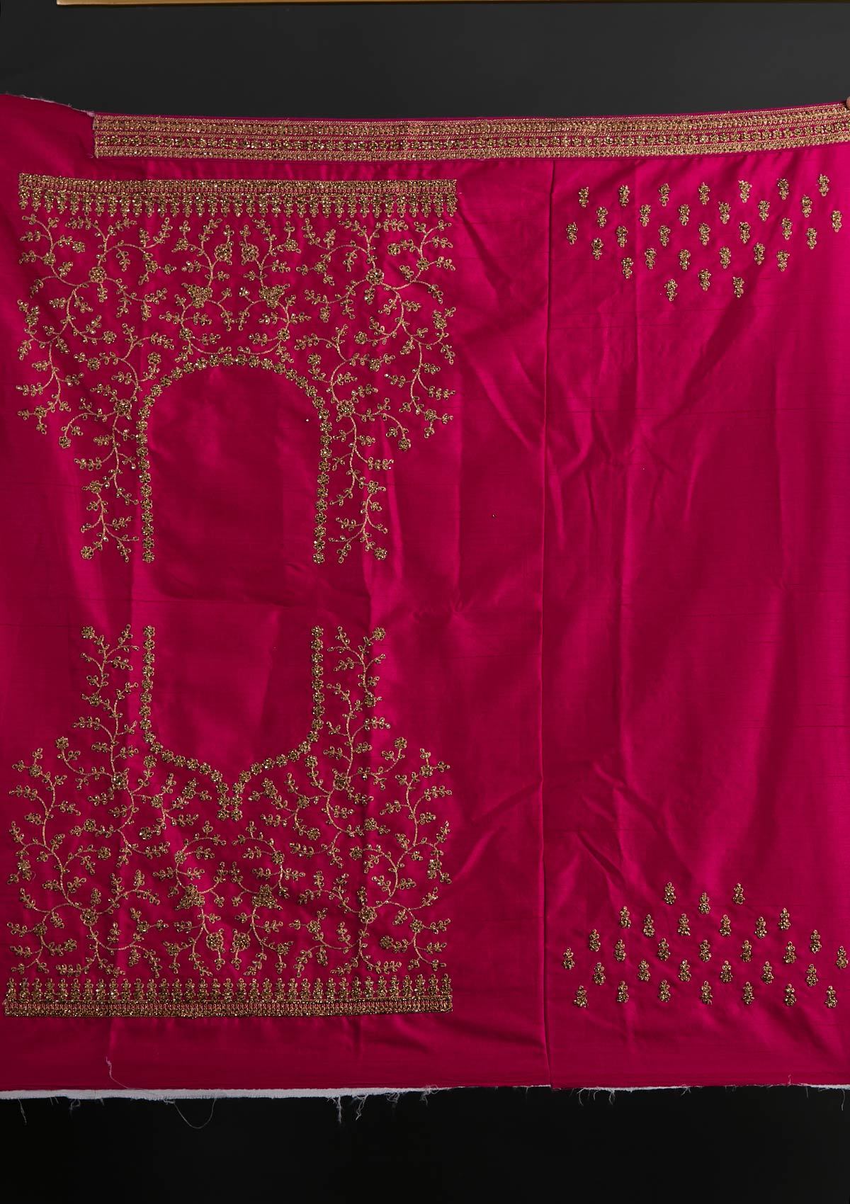 Rani Pink Stonework Raw Silk Designer Semi-Stitched Lehenga - koskii