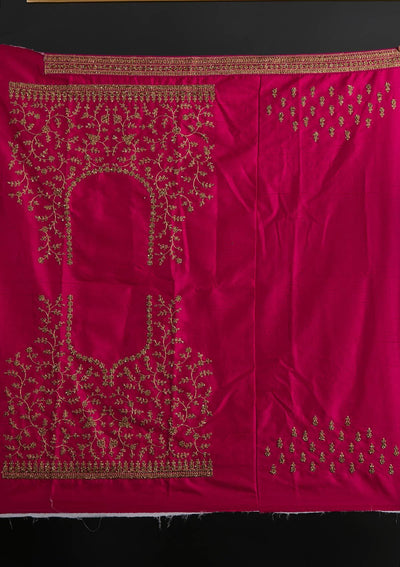 Rani Pink Stonework Raw Silk Designer Semi-Stitched Lehenga - koskii