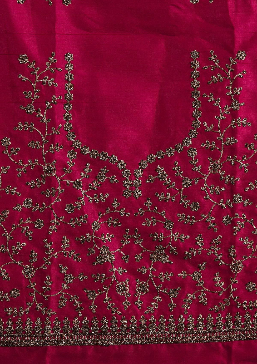 Rani Pink Stonework Raw Silk Designer Semi-Stitched Lehenga - koskii