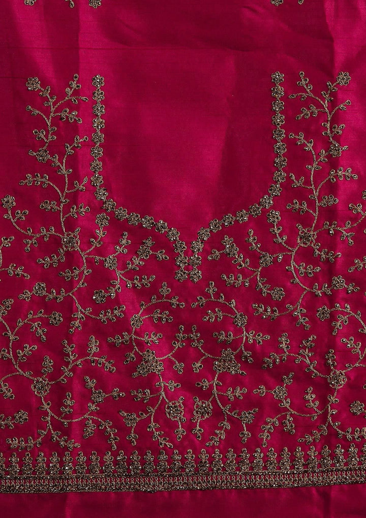 Rani Pink Stonework Raw Silk Designer Semi-Stitched Lehenga - koskii