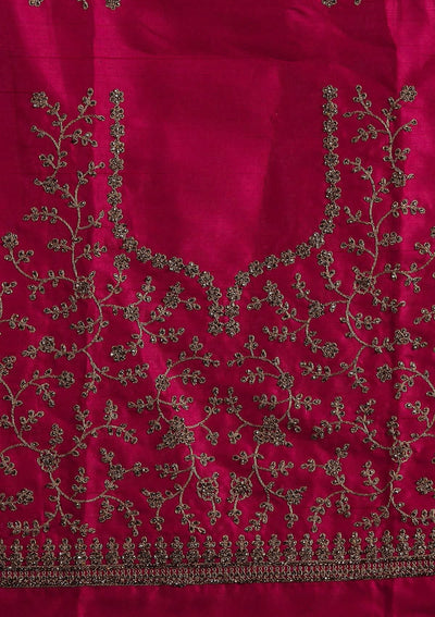 Rani Pink Stonework Raw Silk Designer Semi-Stitched Lehenga - koskii