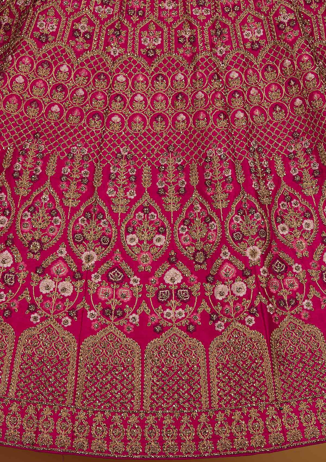 Rani Pink Stonework Raw Silk Designer Semi-Stitched Lehenga - Koskii