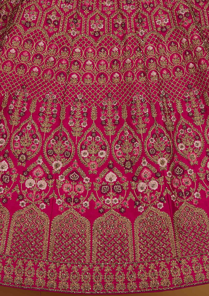 Rani Pink Stonework Raw Silk Designer Semi-Stitched Lehenga - Koskii