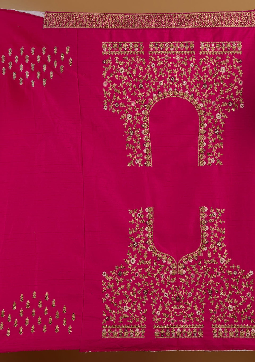 Rani Pink Stonework Raw Silk Designer Semi-Stitched Lehenga - Koskii