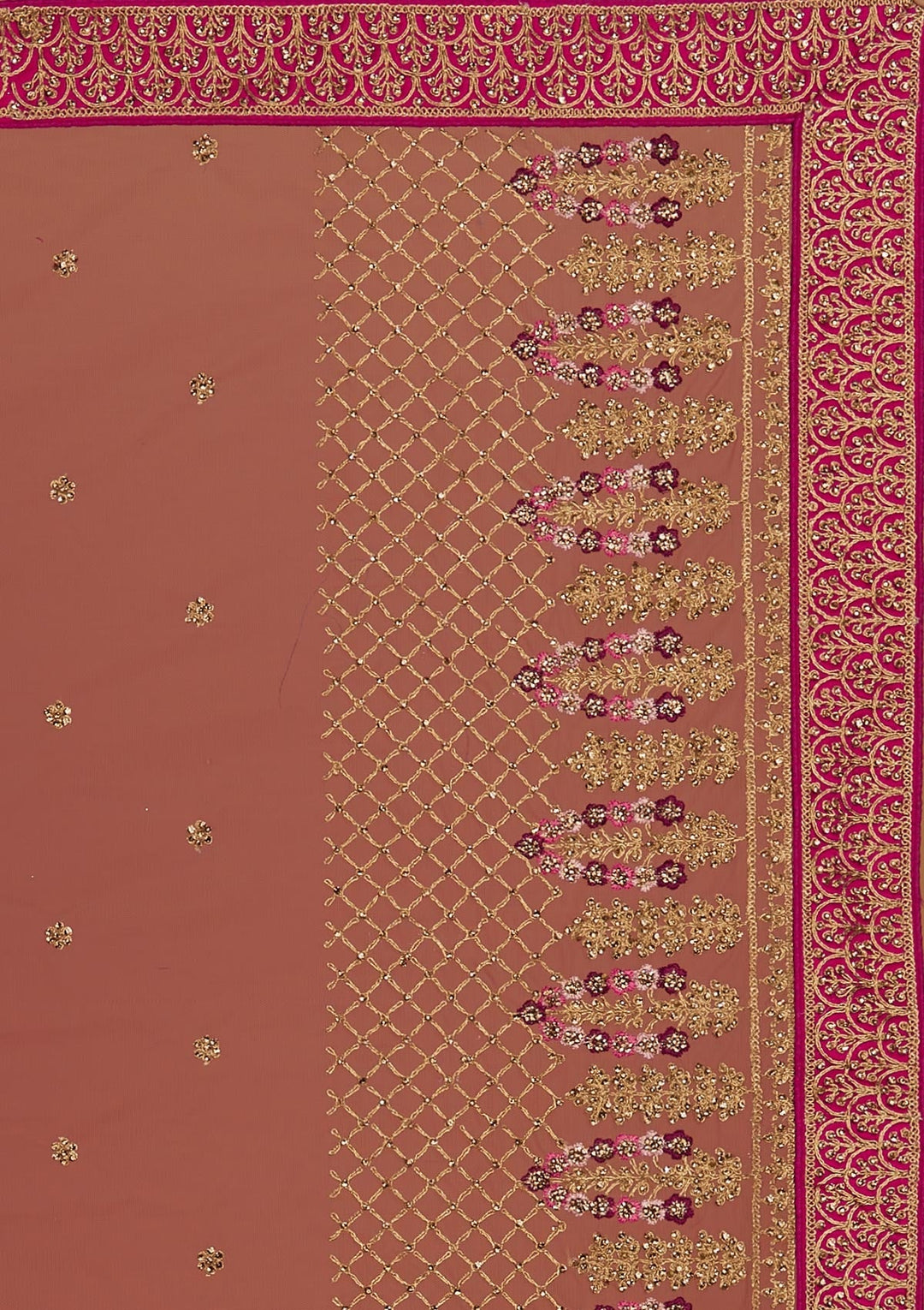 Rani Pink Stonework Raw Silk Designer Semi-Stitched Lehenga - Koskii