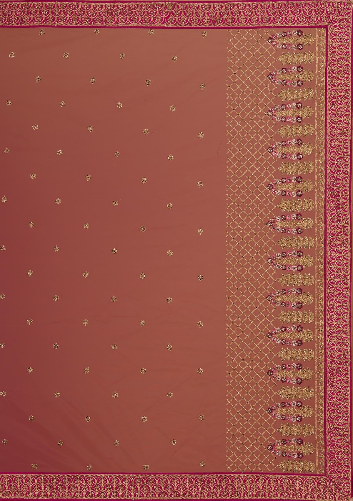 Rani Pink Stonework Raw Silk Designer Semi-Stitched Lehenga - Koskii