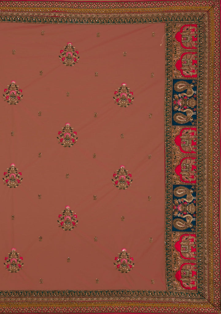 Rani Pink Stonework Raw Silk Designer Lehenga-Koskii