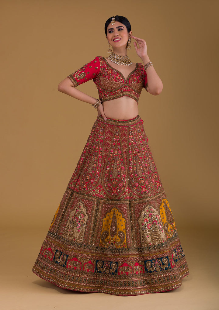 Rani Pink Stonework Raw Silk Designer Lehenga-Koskii