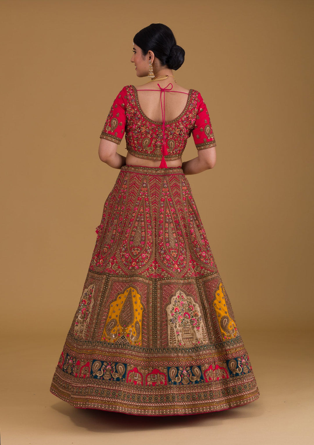 Rani Pink Stonework Raw Silk Designer Lehenga-Koskii
