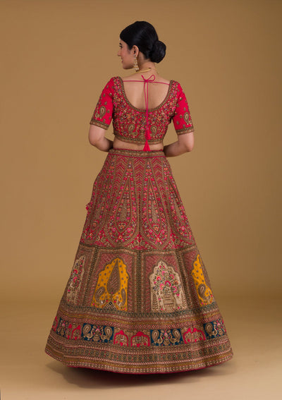 Rani Pink Stonework Raw Silk Designer Lehenga-Koskii