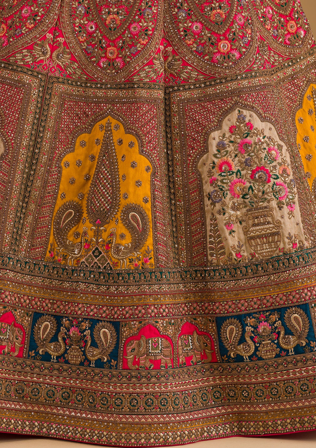 Rani Pink Stonework Raw Silk Designer Lehenga-Koskii