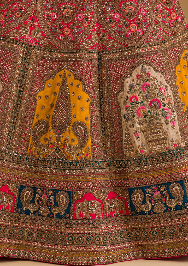 Rani Pink Stonework Raw Silk Designer Lehenga-Koskii