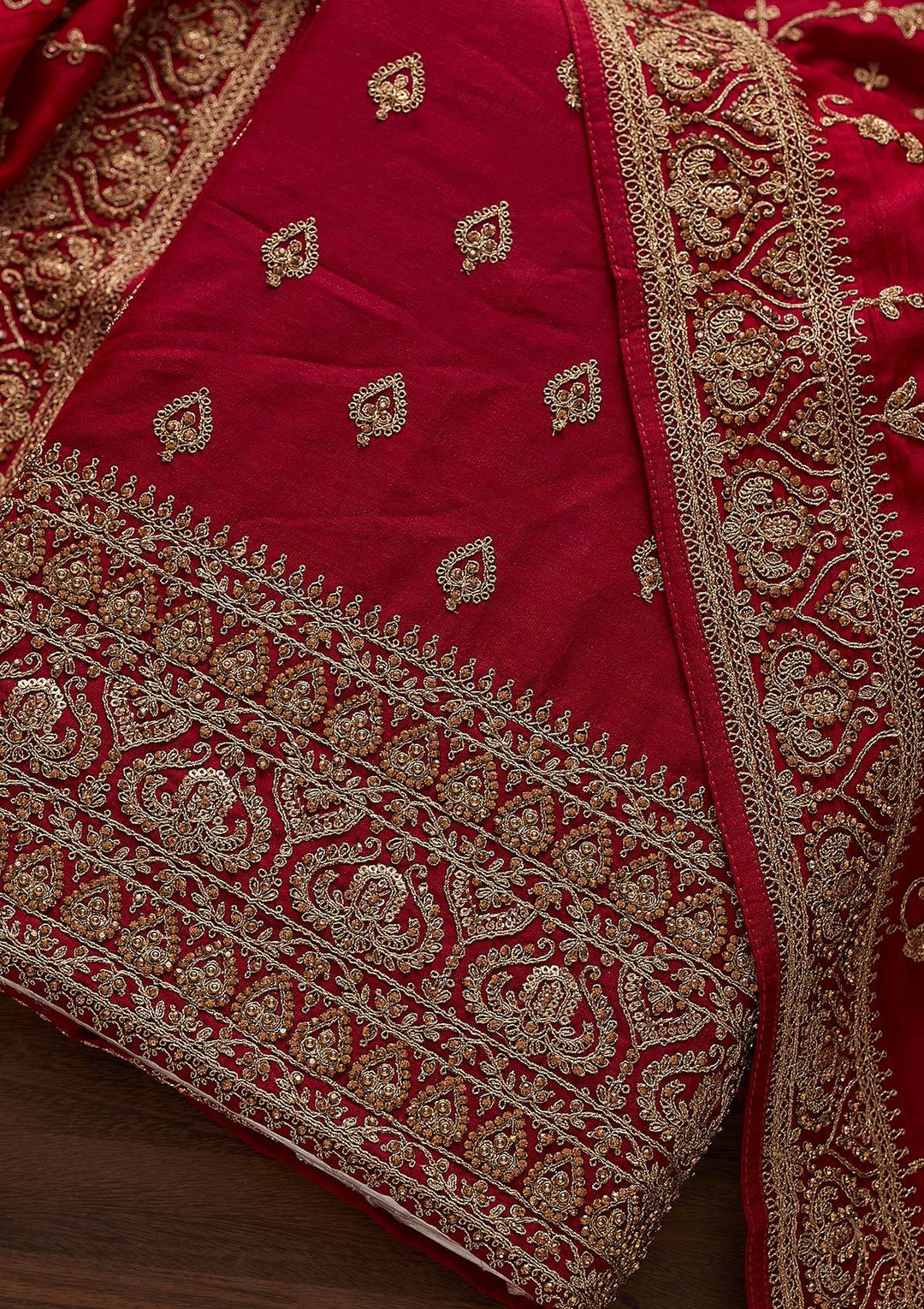 Rani Pink Stonework Raw Silk Designer Unstitched Salwar Suit - Koskii