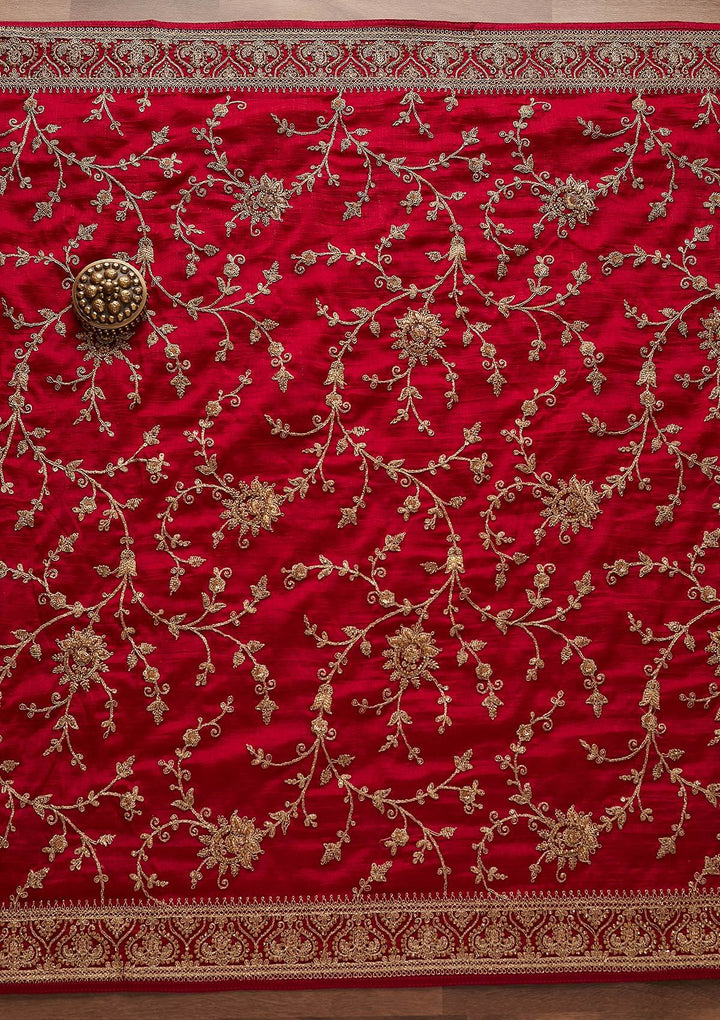 Rani Pink Stonework Raw Silk Designer Unstitched Salwar Suit - Koskii