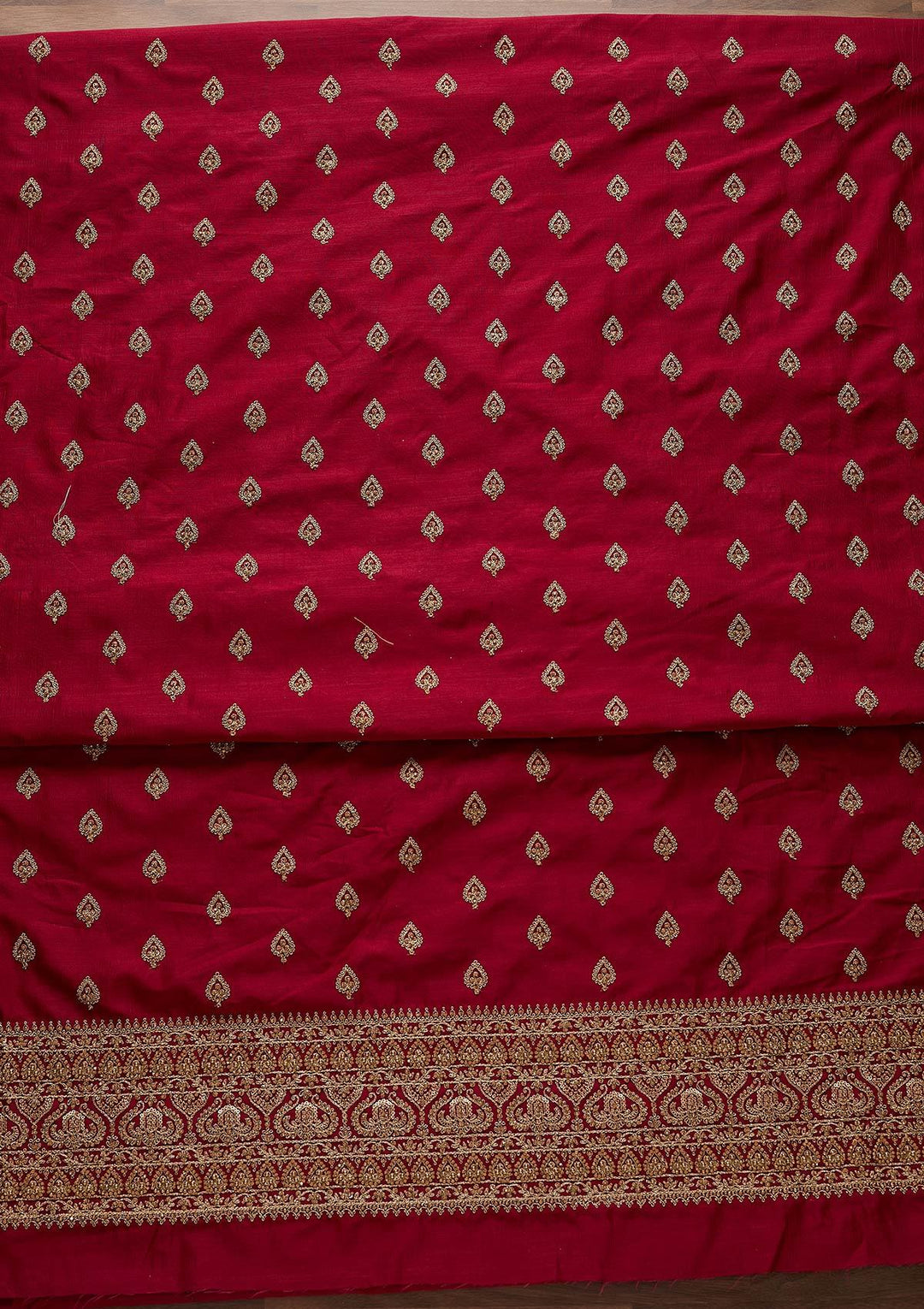 Rani Pink Stonework Raw Silk Designer Unstitched Salwar Suit - Koskii