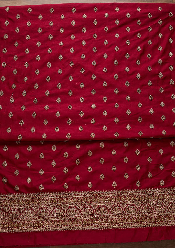 Rani Pink Stonework Raw Silk Designer Unstitched Salwar Suit - Koskii