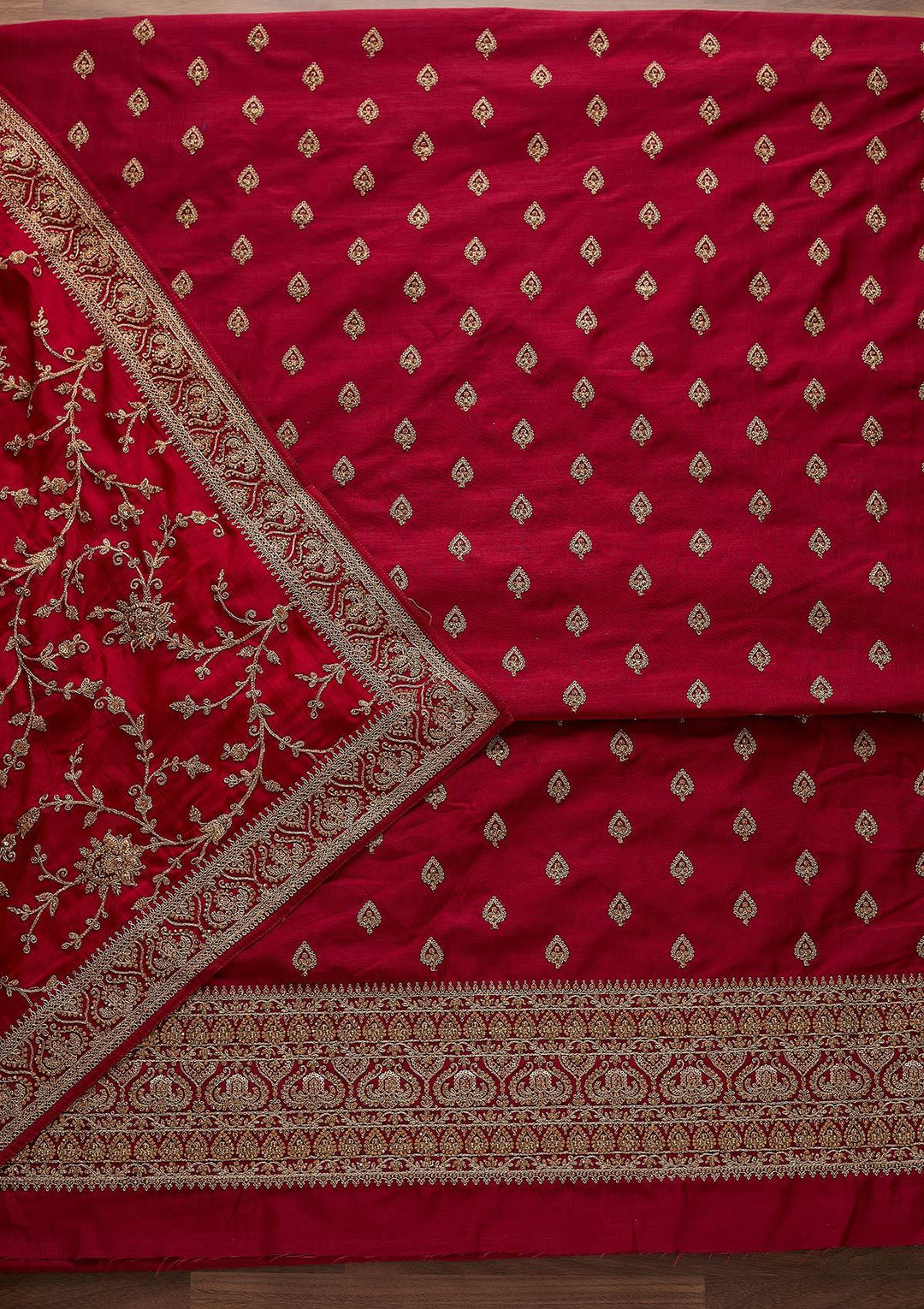 Rani Pink Stonework Raw Silk Designer Unstitched Salwar Suit - Koskii