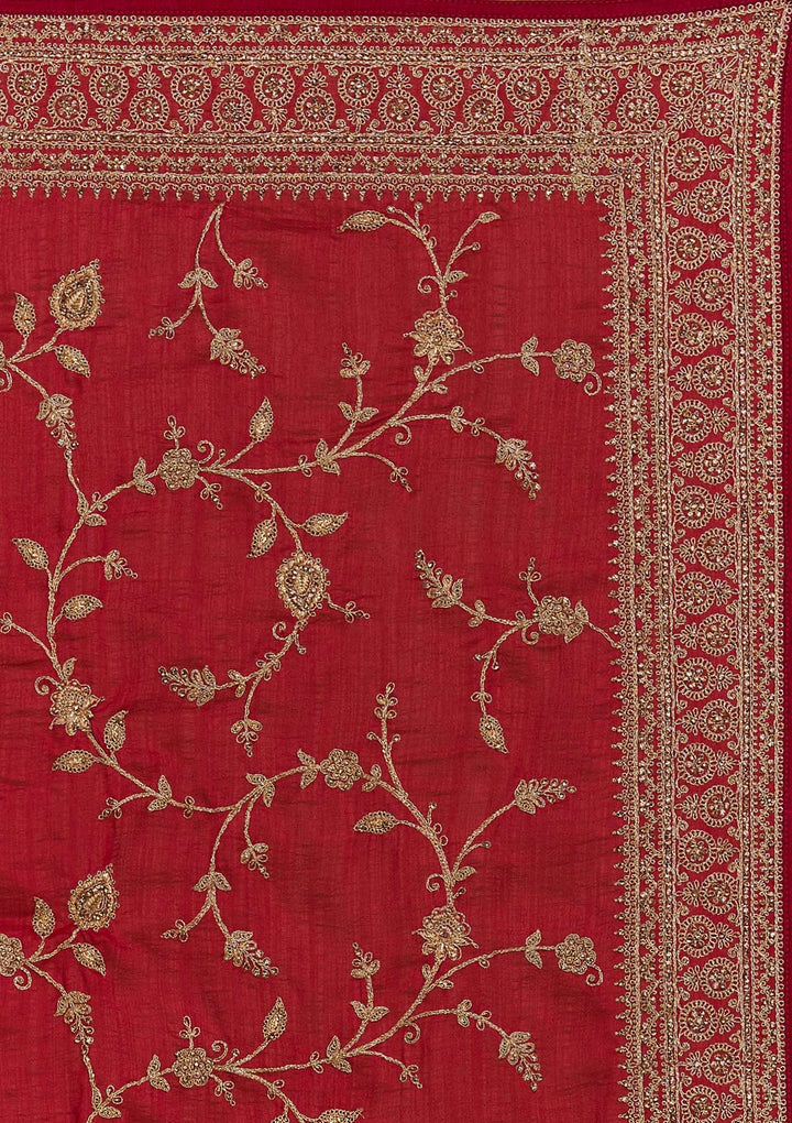 Rani Pink Stonework Raw Silk Designer Saree - Koskii