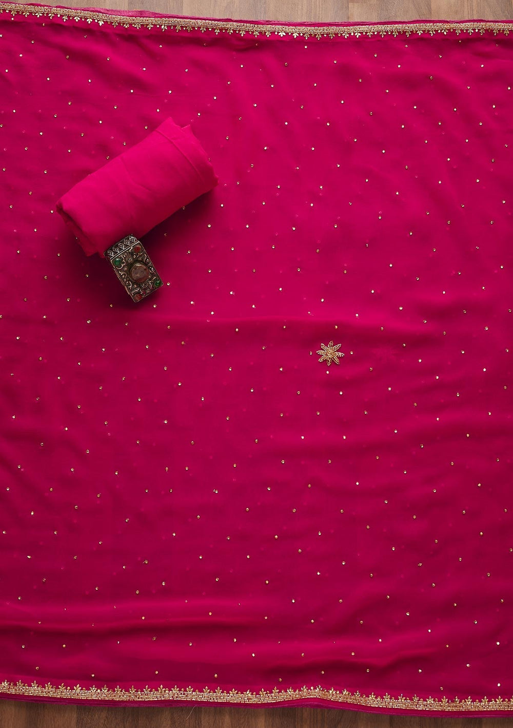 Rani Pink Stonework Semi Crepe Designer Unstitched Salwar Suit-Koskii
